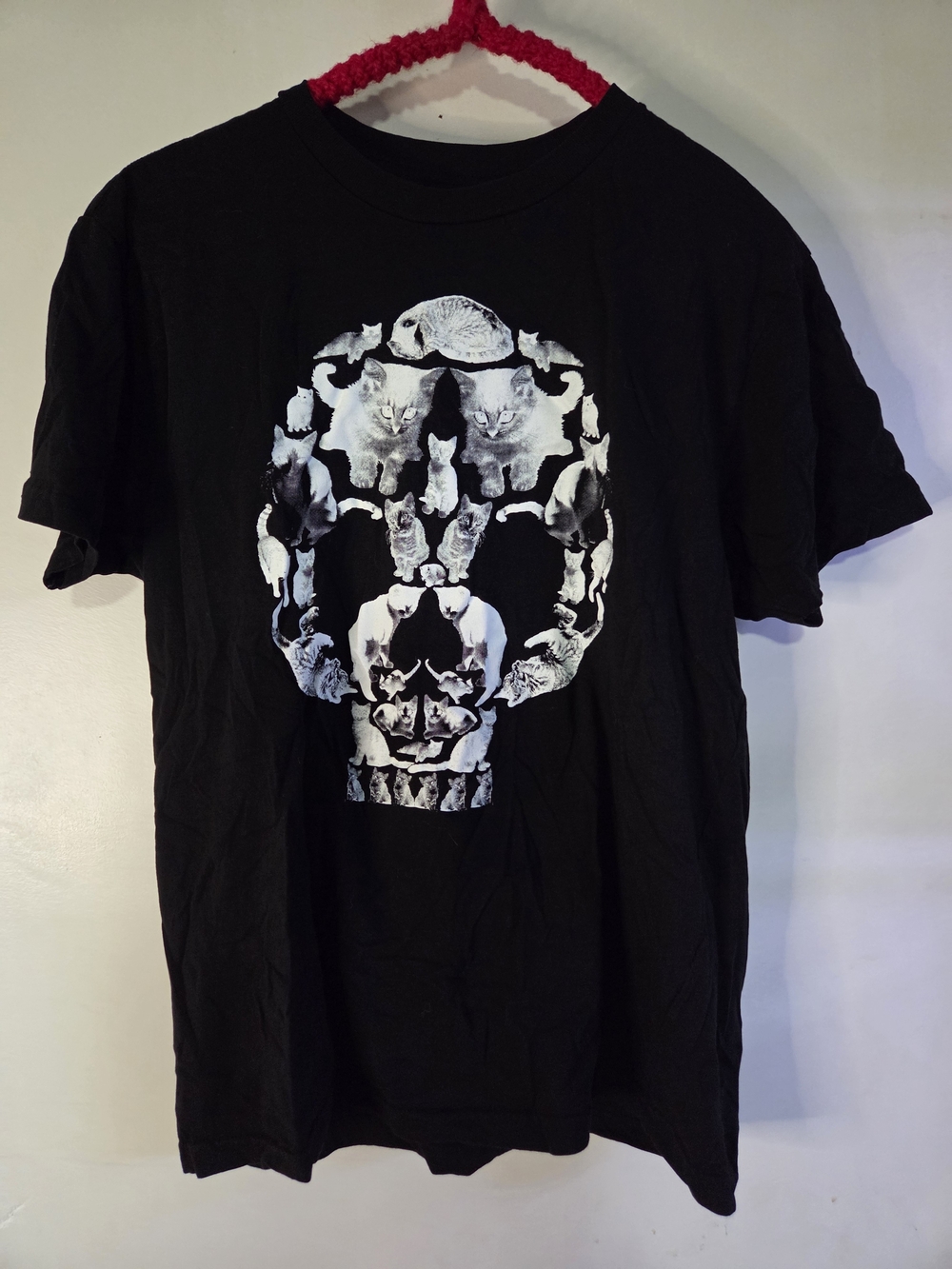 Loot Crate Black Tee with White Cat Skull Graphic